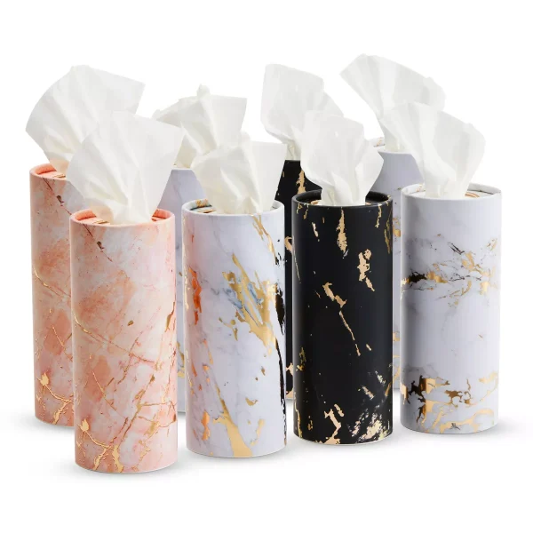8-Pack Car Tissues Cylinder Boxes (50 Tissues Per Container) - Marble Designs