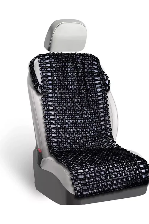 Black Wooden Beaded Comfort Seat Cover – Premium Quality Full Car Driver Seat Cushion w/ High Ventilation