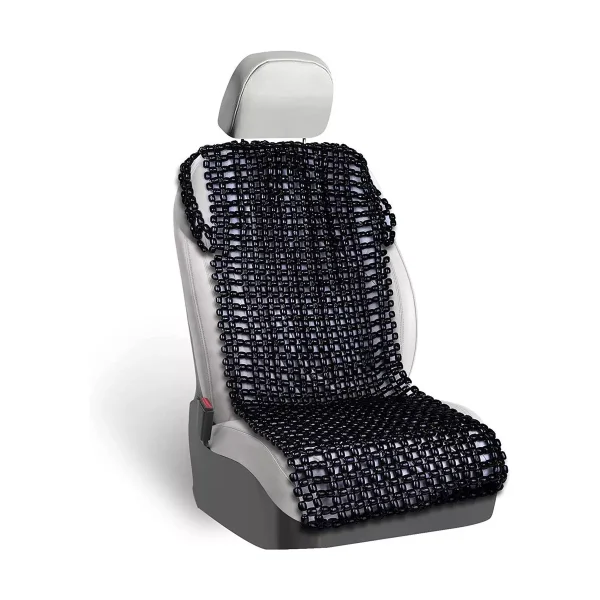 Black Wooden Beaded Comfort Seat Cover - Premium Quality Full Car Driver Seat Cushion w/ High Ventilation